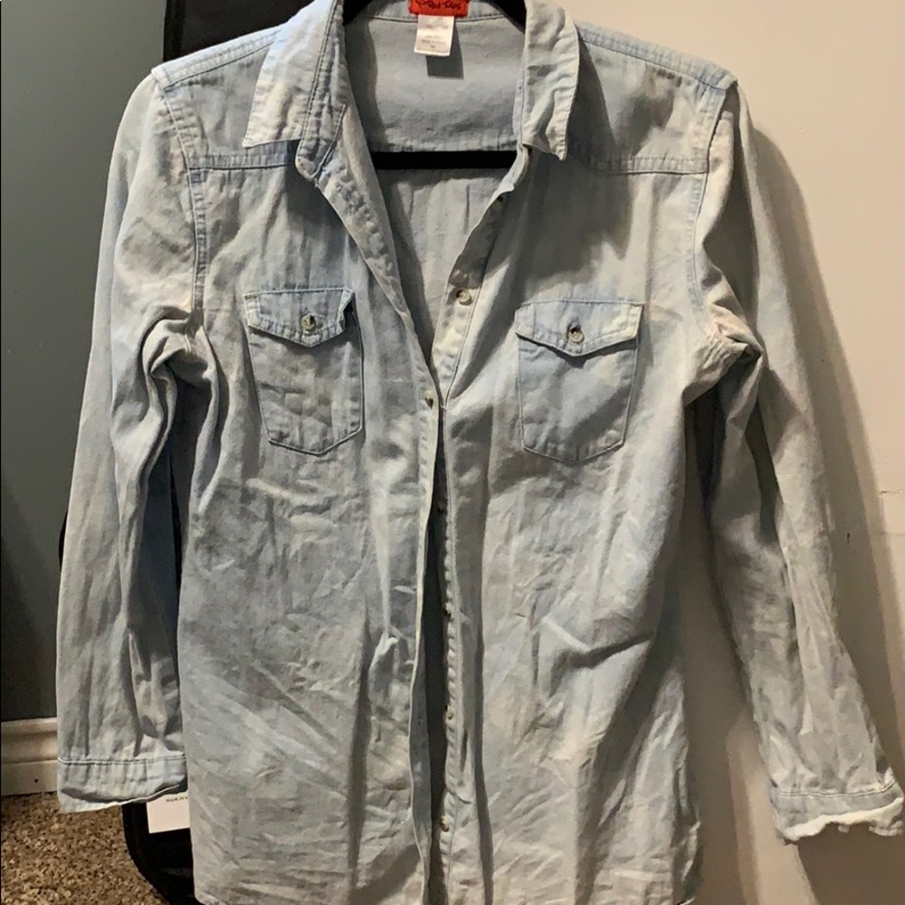White washed denim button up top